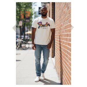 Goodfellow & Co Mens Beige "Fender" Graphic Print T-Shirt Crew Neck Size Medium